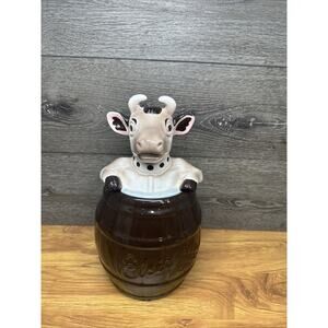 Vintage Elsie the Cow Ceramic Cookie Jar 13” Tall Brown Barrel Borden Dairy